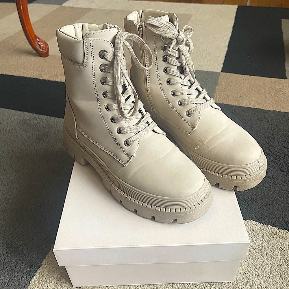 Creame Combat Boots from Just Fab; Only worn twice.